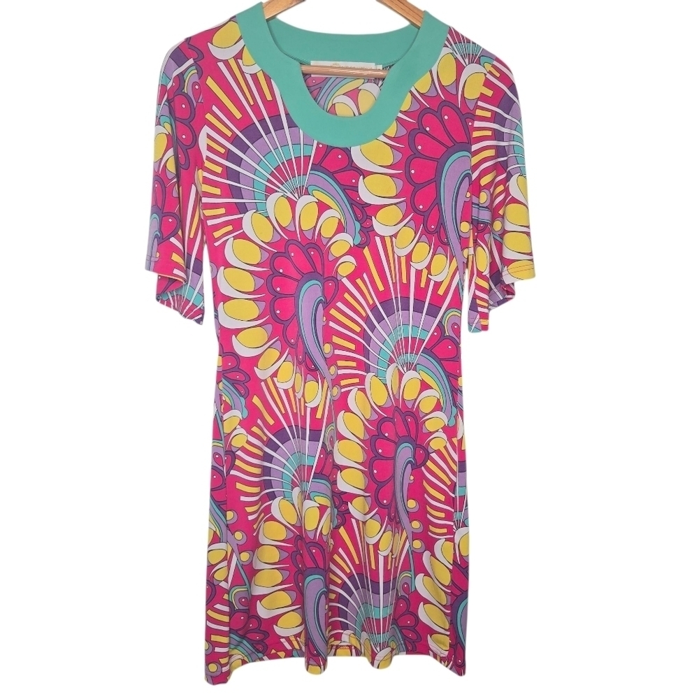 Tracy Negoshian Retro Y2K Funky Chic Stretch Jersey Mod Shift Dress Size XS